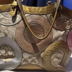 Coach Gold and Tan Patchwork Tote